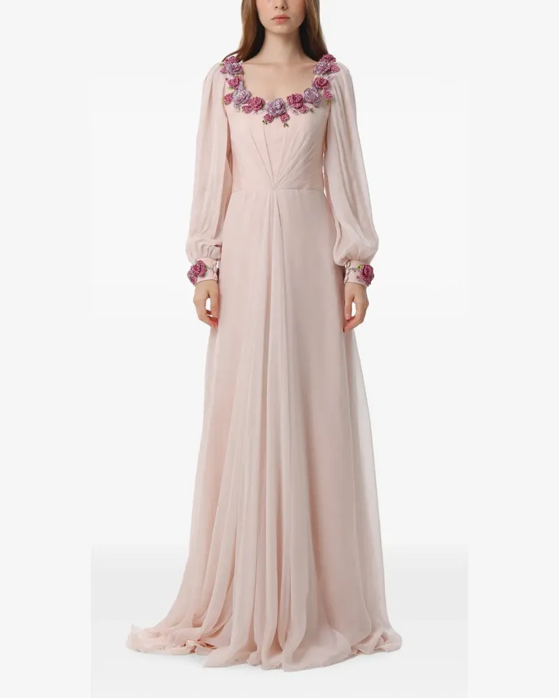 Dina Melwani floral-embellished silk maxi dress - Rosa Rosa