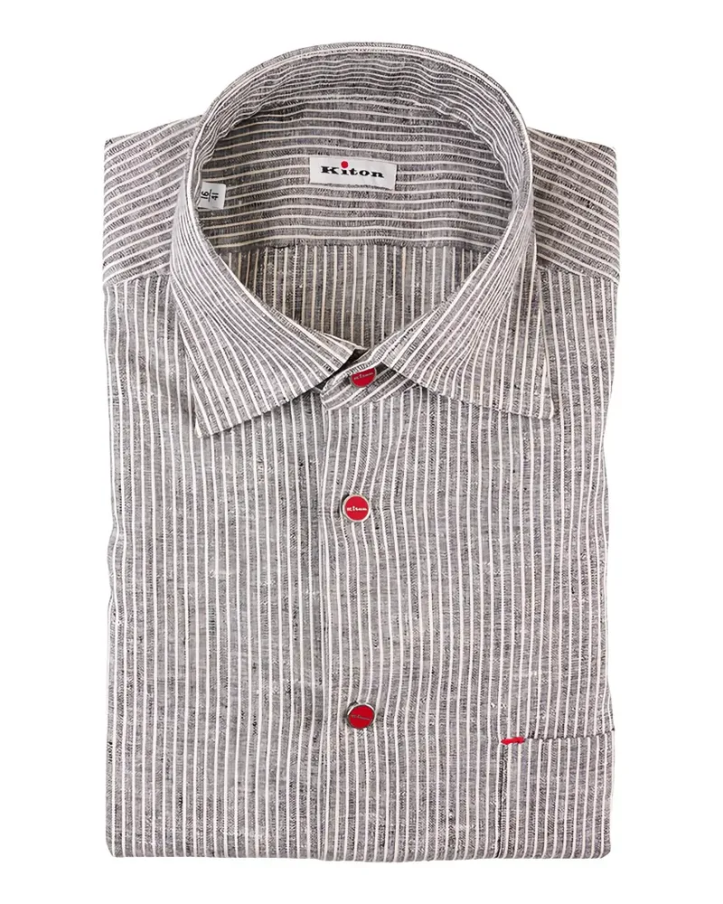 Kiton vertical-stripe logo-button shirt - Weiß Weiß