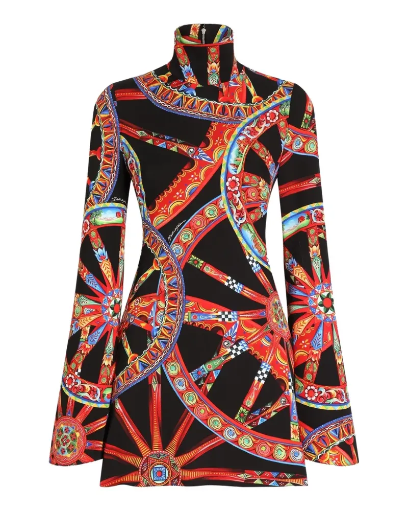 Dolce & Gabbana Charmeuse Kleid mit Carretto-Print - Schwarz Schwarz