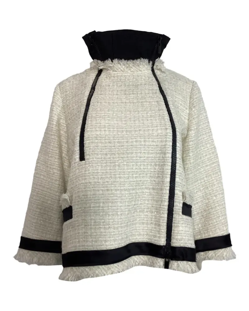Sacai Tweed-Jacke mit doppeltem Reißverschluss - Nude Nude