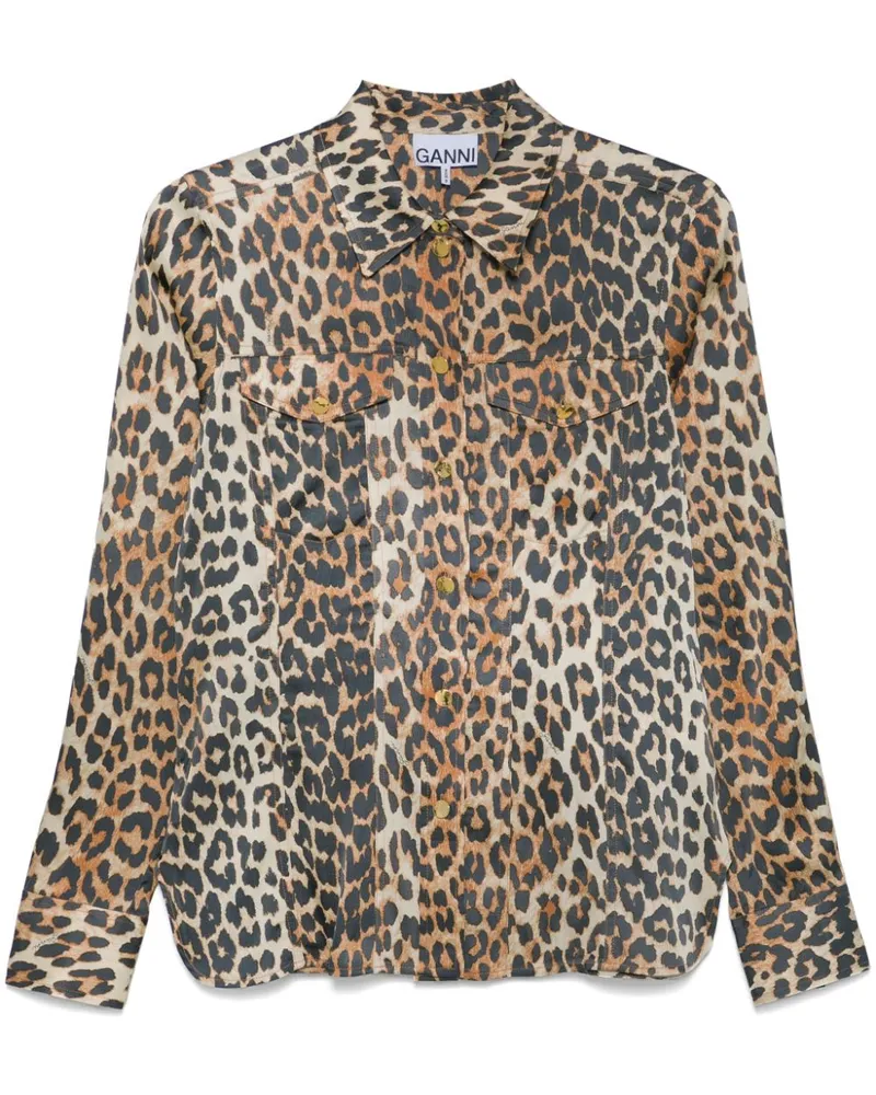 Ganni Satinhemd mit Leoparden-Print - Braun Braun