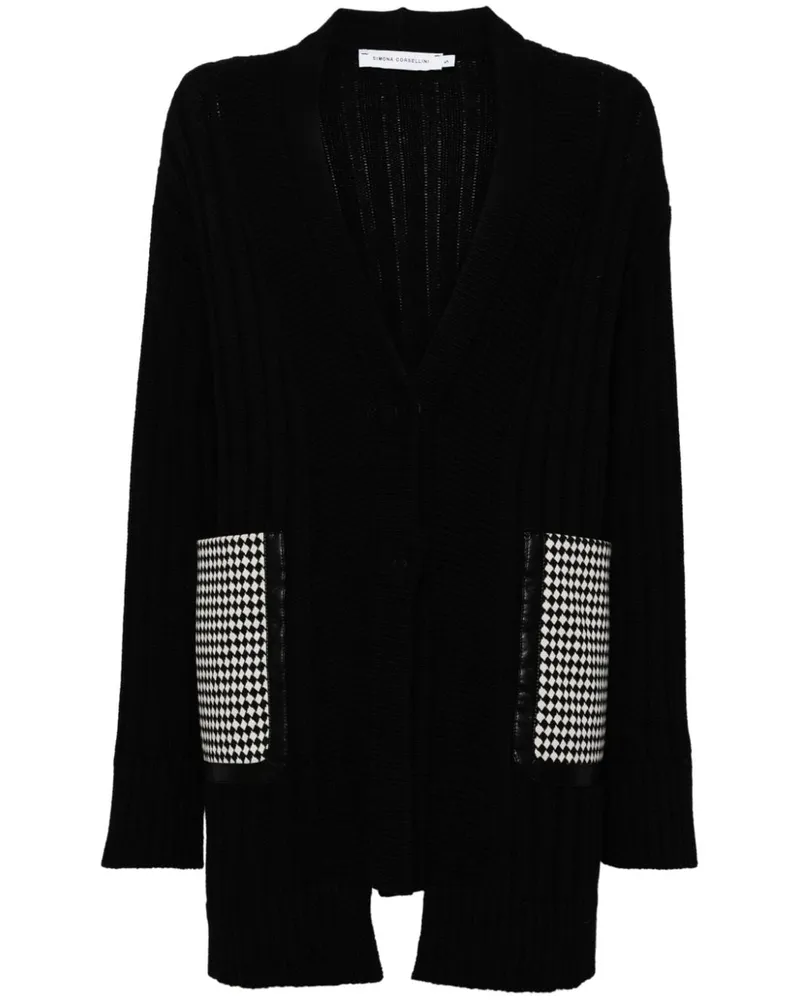 Simona Corsellini Cardigan mit karierten Taschen - Schwarz Schwarz