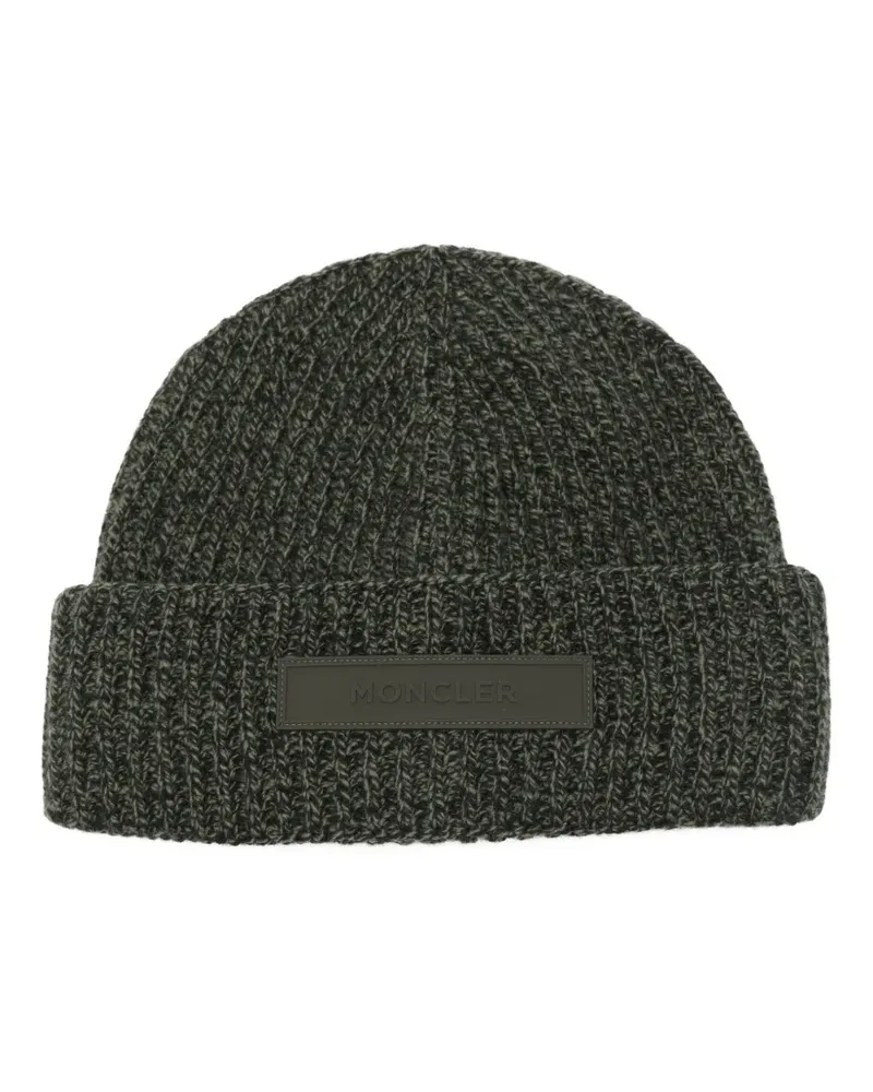 Moncler Gerippte Beanie mit Logo-Patch - Grün Grün