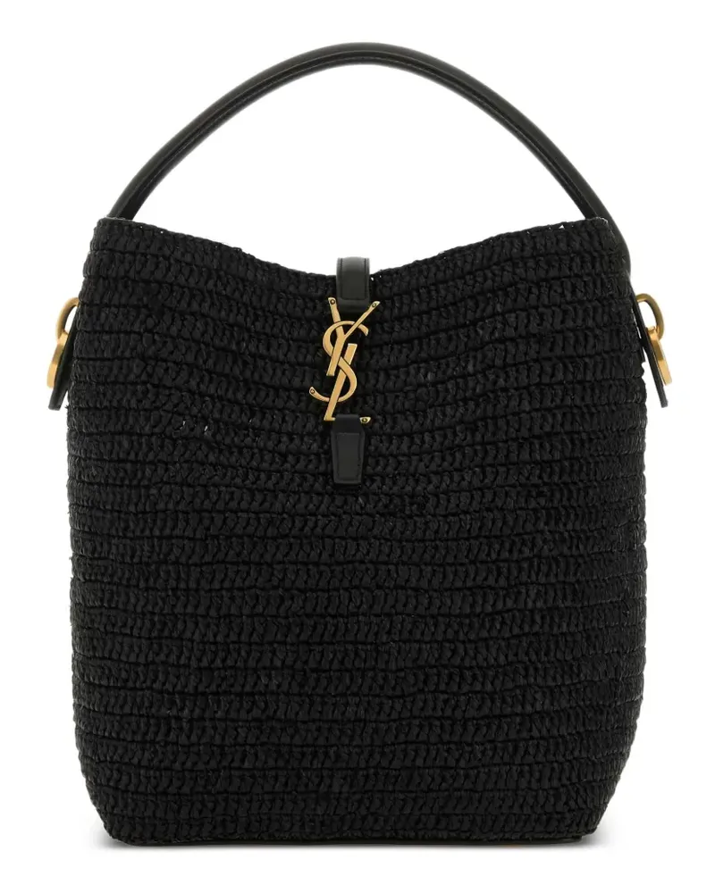 Saint Laurent Le 37 Beuteltasche aus Raffiabast mit Lederbesatz - Schwarz Schwarz