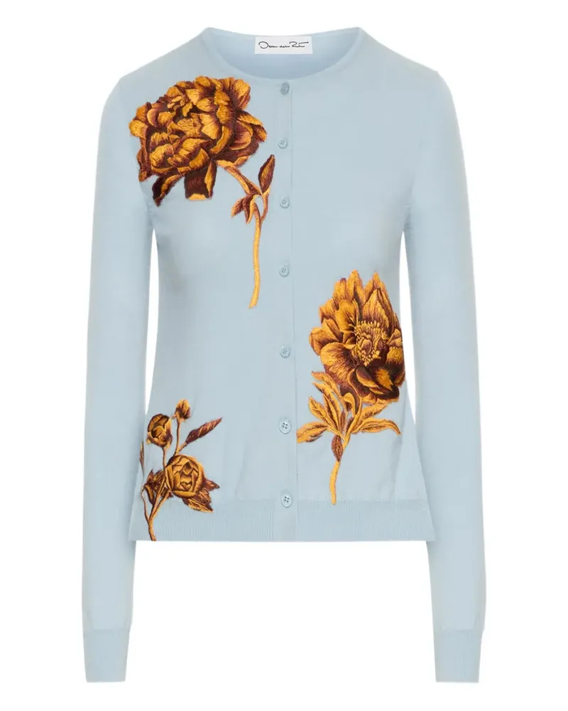 Oscar de la Renta Cardigan mit Pfingstrosen-Stickerei - Blau Blau
