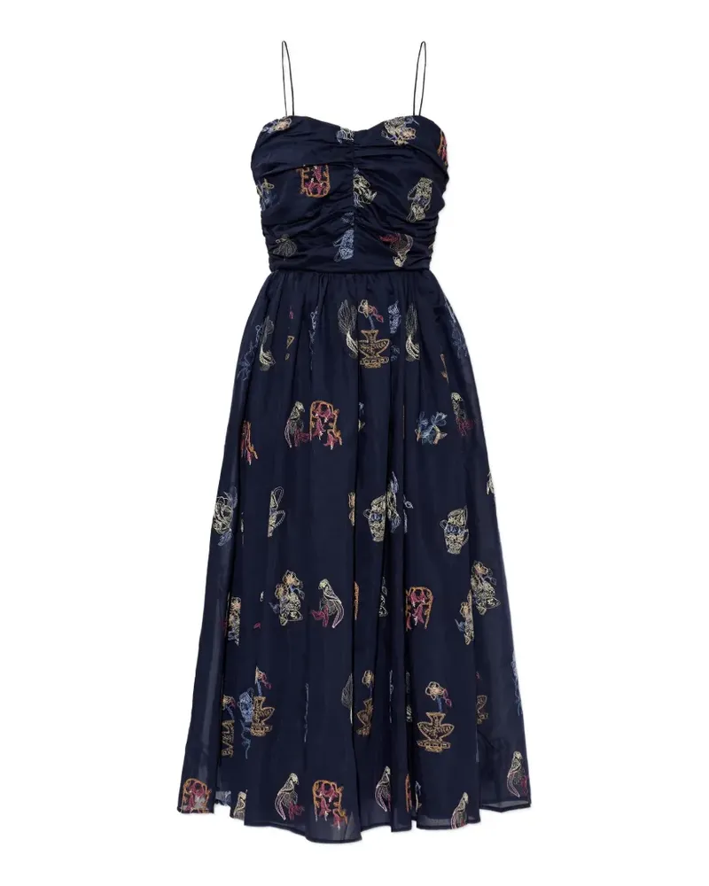 MUNTHE Nova embroidered ruched-bodice midi dress - Blau Blau
