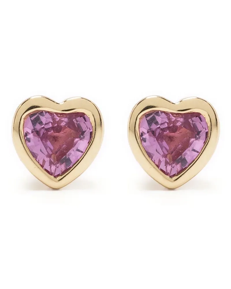 EF Collection 14kt Heart Gelbgoldohrstecker mit Saphir Gold