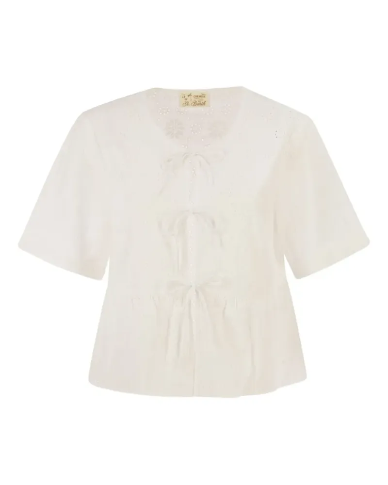 MC2 Saint Barth broderie anglaise bow top - Weiß Weiß