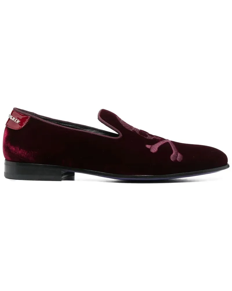Philipp Plein Loafer aus Samt mit Totenkopf 20mm - Rot Rot