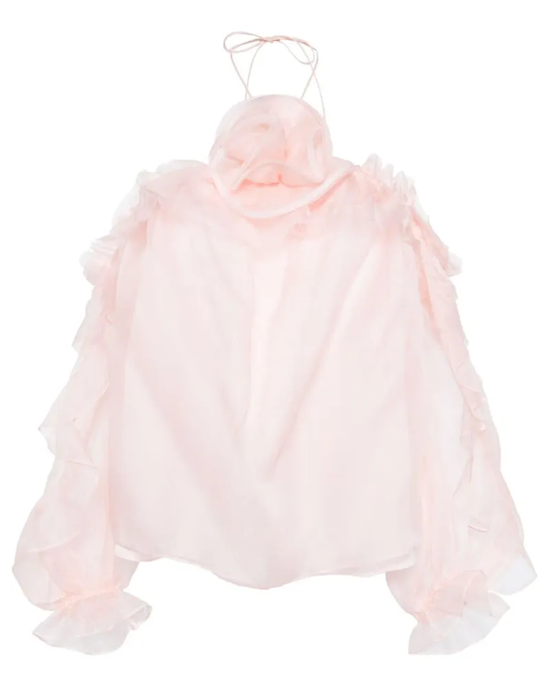 Carolina Herrera New York Gerüschte Bluse mit Blumenapplikation - Rosa Rosa