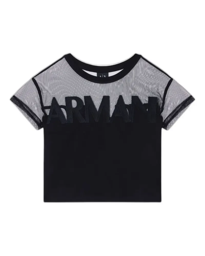 Armani Exchange Logo-T-Shirt mit Tülleinsatz - Schwarz Schwarz
