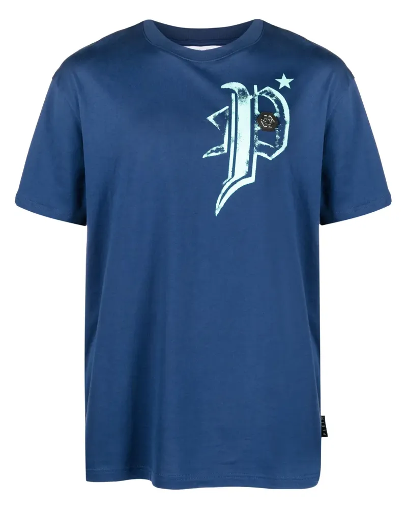Philipp Plein T-Shirt mit Skull and Bones-Print - Blau Blau