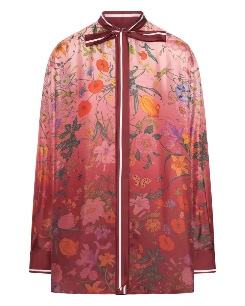 Gucci Seidenhemd mit Blumen-Print - Rot Rot