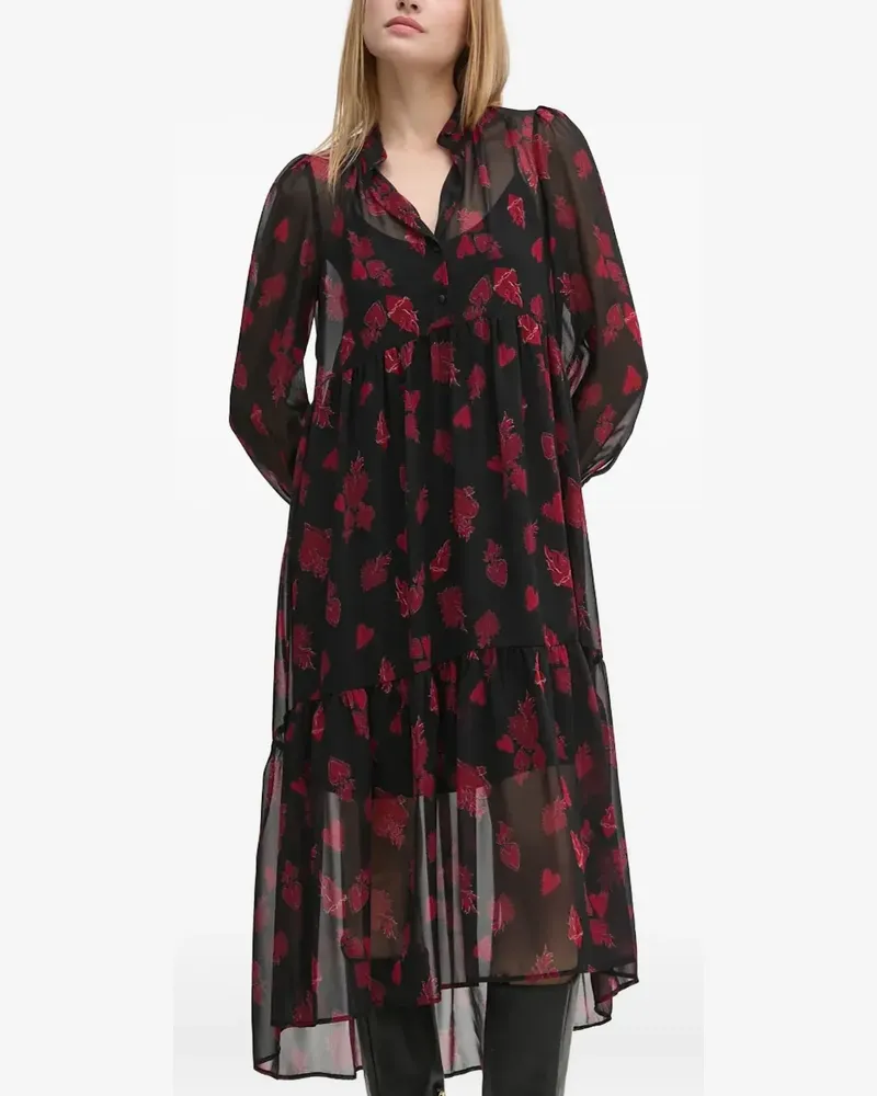 Sisley Midikleid mit Herz-Print - Schwarz Schwarz