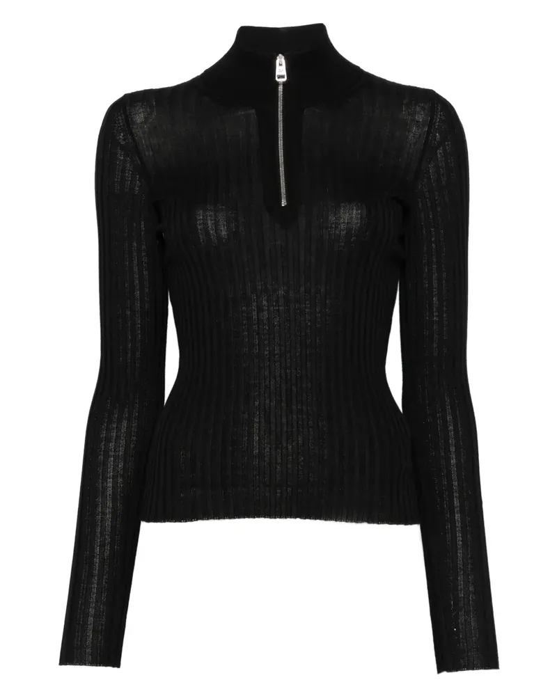MRZ Gerippter Pullover mit Reißverschluss - Schwarz Schwarz