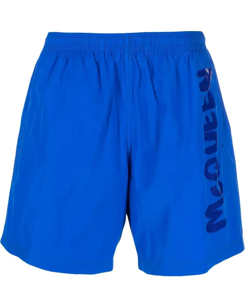 Alexander McQueen Badeshorts mit Logo-Print - Blau Blau