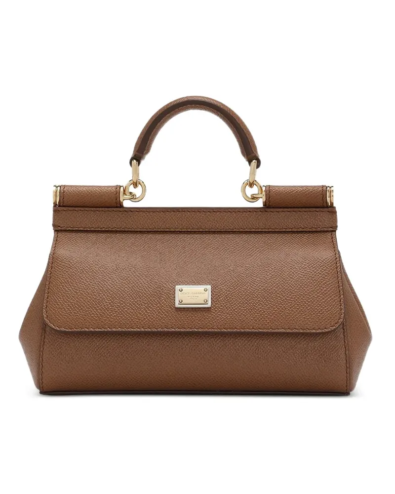 Dolce & Gabbana Mittelgroße Sicily Handtasche aus Dauphine-Kalbsleder - Braun Braun