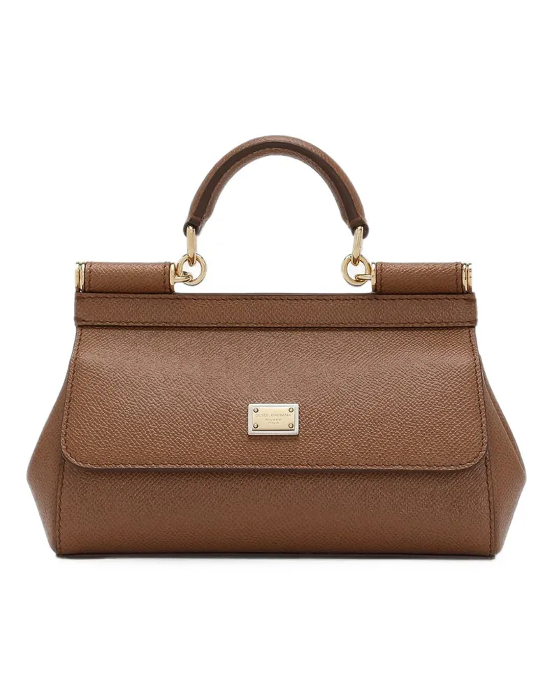 Dolce & Gabbana Mittelgroße Sicily Handtasche aus Dauphine-Kalbsleder - Braun Braun