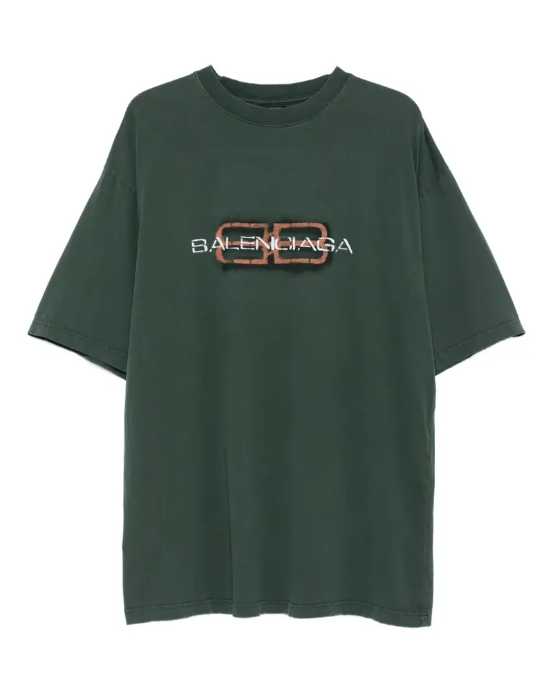 Balenciaga T-Shirt mit Logo-Print - Grün Grün