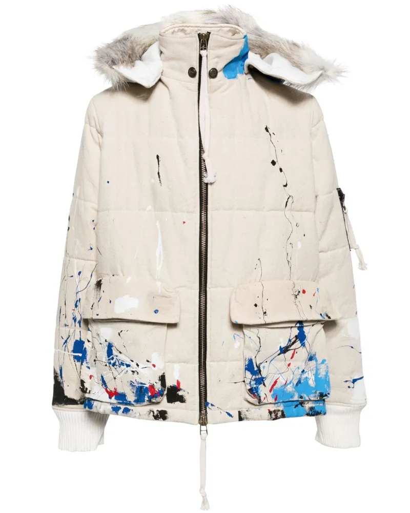 Greg Lauren Daunenjacke mit Farbklecks-Print Nude