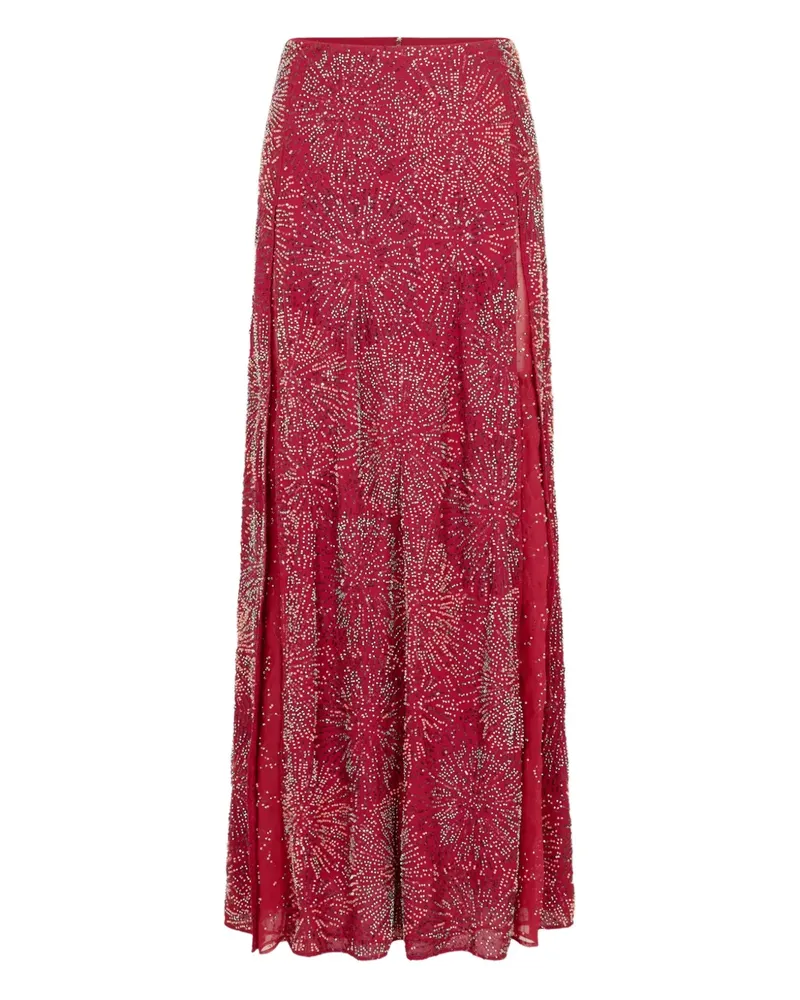 Paco Rabanne Satinrock mit Perlenstickerei - Rot Rot