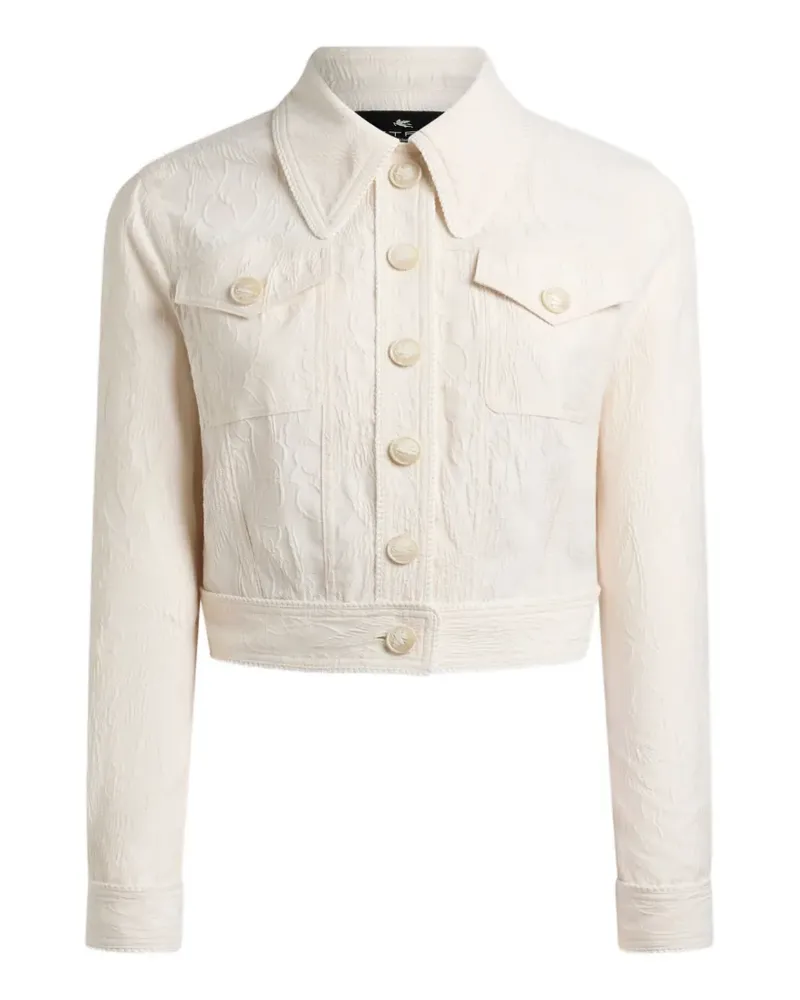 Etro Cropped-Jacke aus Baumwollstretch-Jacquard mit Rebrodé-Spitze - Nude Nude