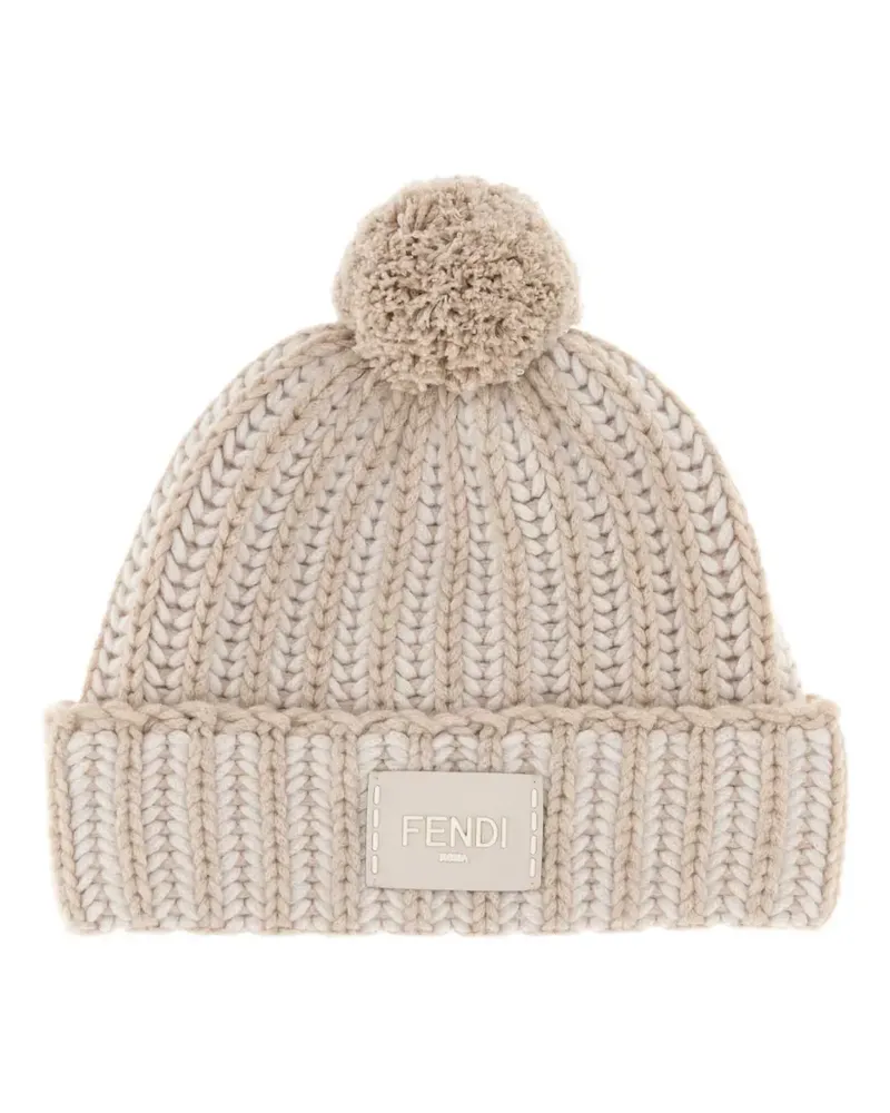 Fendi embroidered pompom beanie hat - Nude Nude
