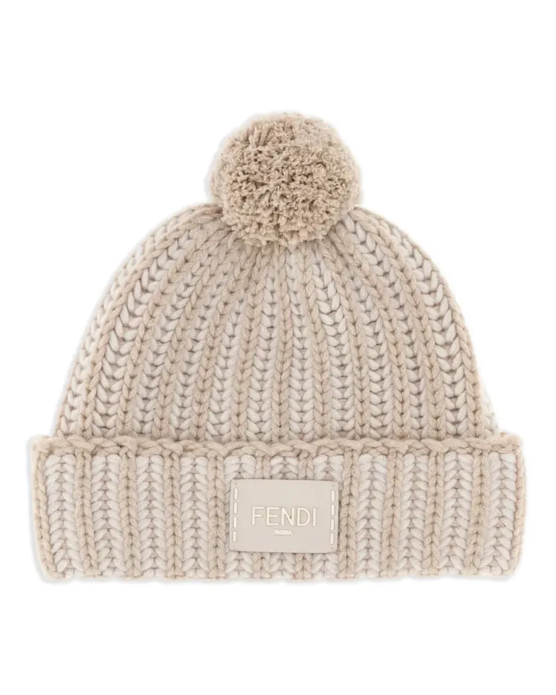 Fendi embroidered pompom beanie hat - Nude Nude