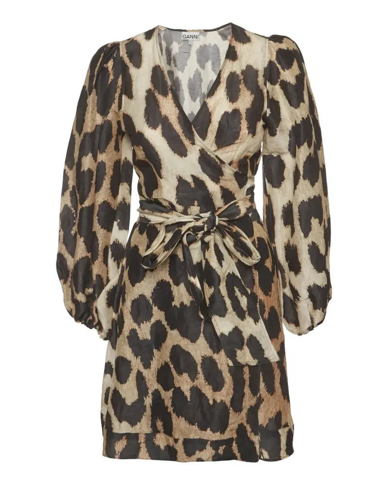 Ganni Wickelkleid mit Leopardenprint - Nude Nude