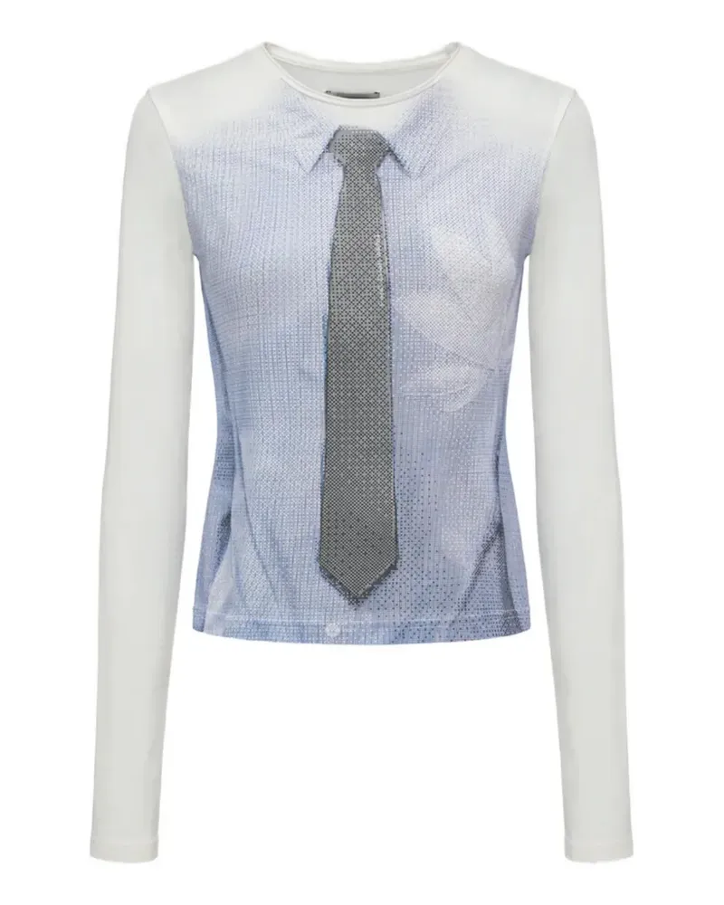 Feng Chen Wang tie-print long-sleeve T-shirt - Weiß Weiß