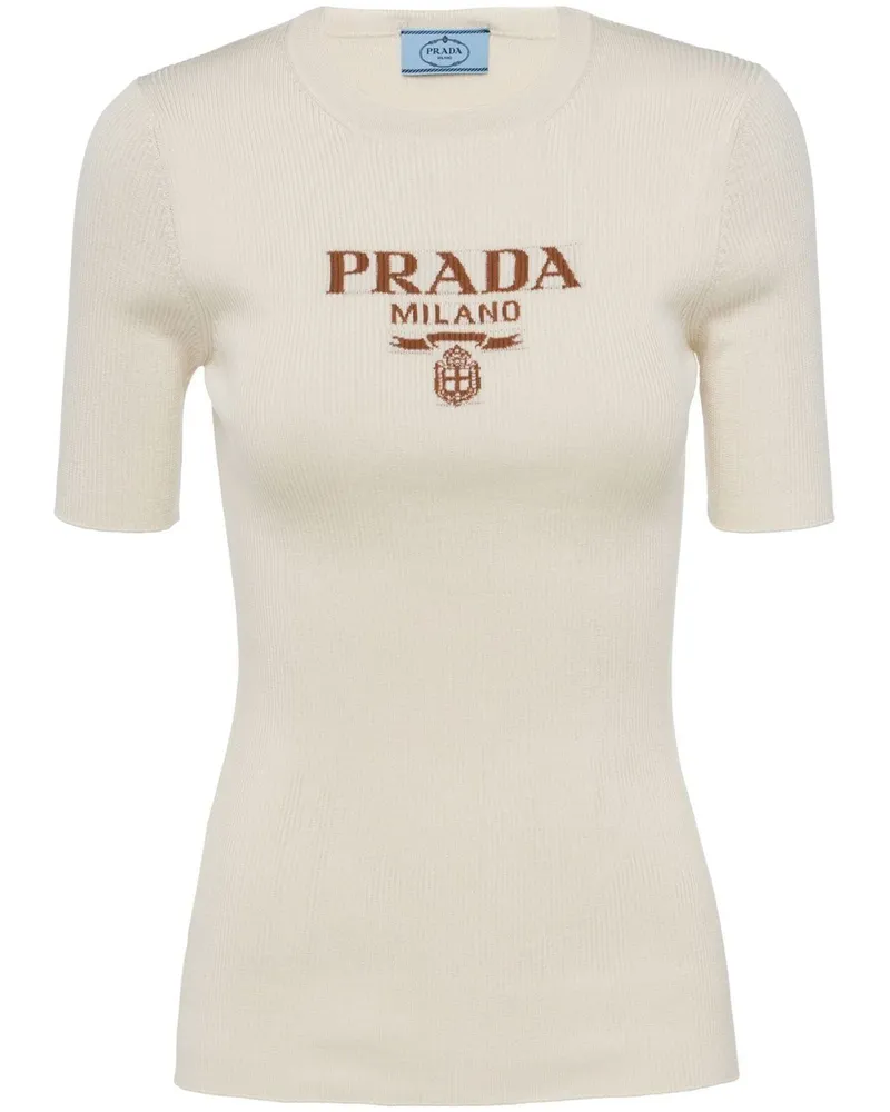 Prada Pullover mit Intarsien-Logo - Nude Nude