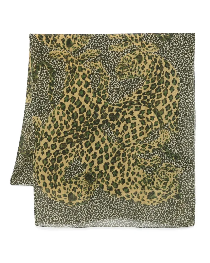 Saint Laurent Schal mit Leoparden-Print - Grün Grün