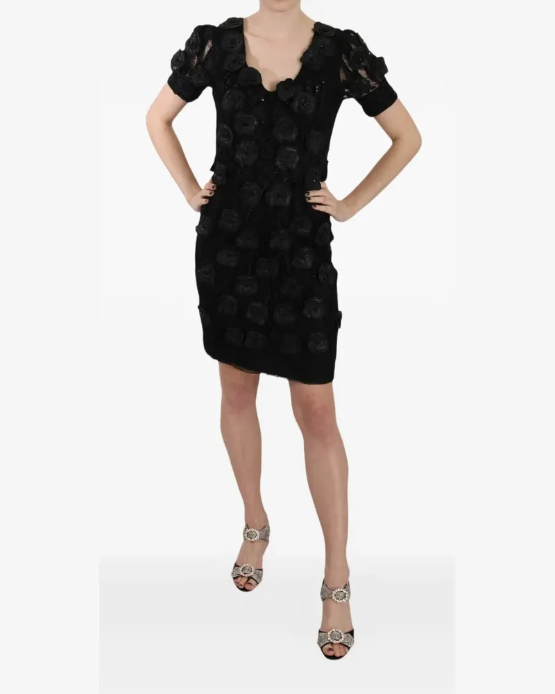John Richmond Kleid mit Spitzeneinsatz mit Blumenapplikation - Schwarz Schwarz