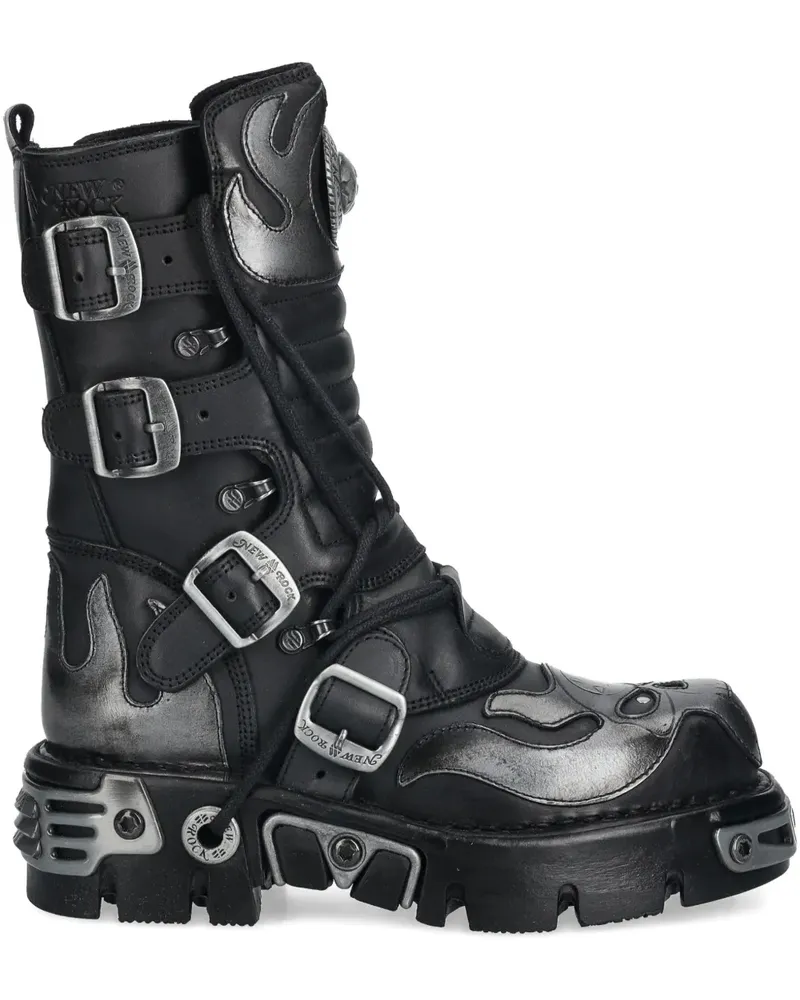 New Rock Stiefel mit Schnalle - Schwarz Schwarz