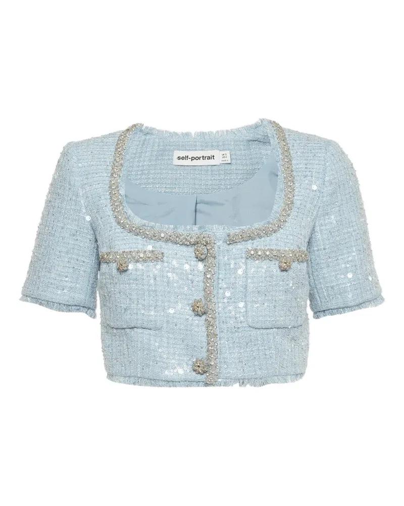 Self-Portrait sequin boucle tweed top - Blau Blau