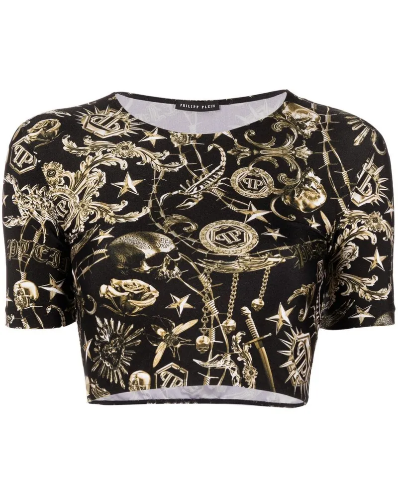 Philipp Plein Cropped-T-Shirt mit Print - Schwarz Schwarz