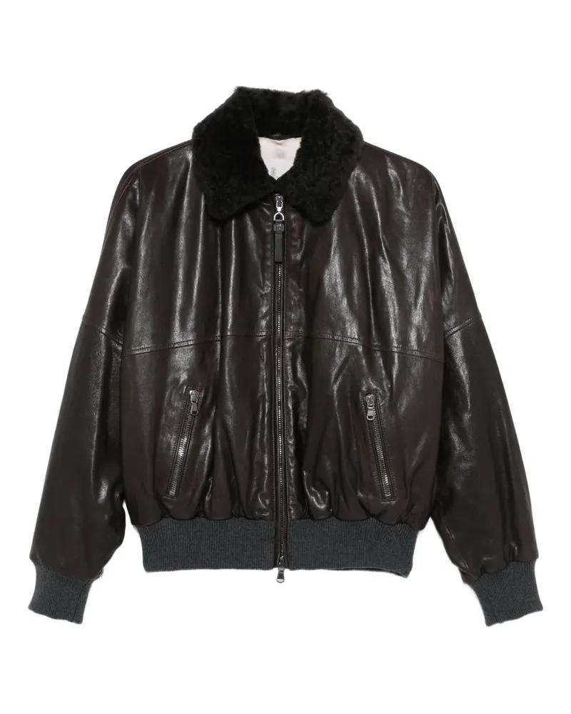 Brunello Cucinelli Lederjacke mit Shearling-Kragen - Braun Braun