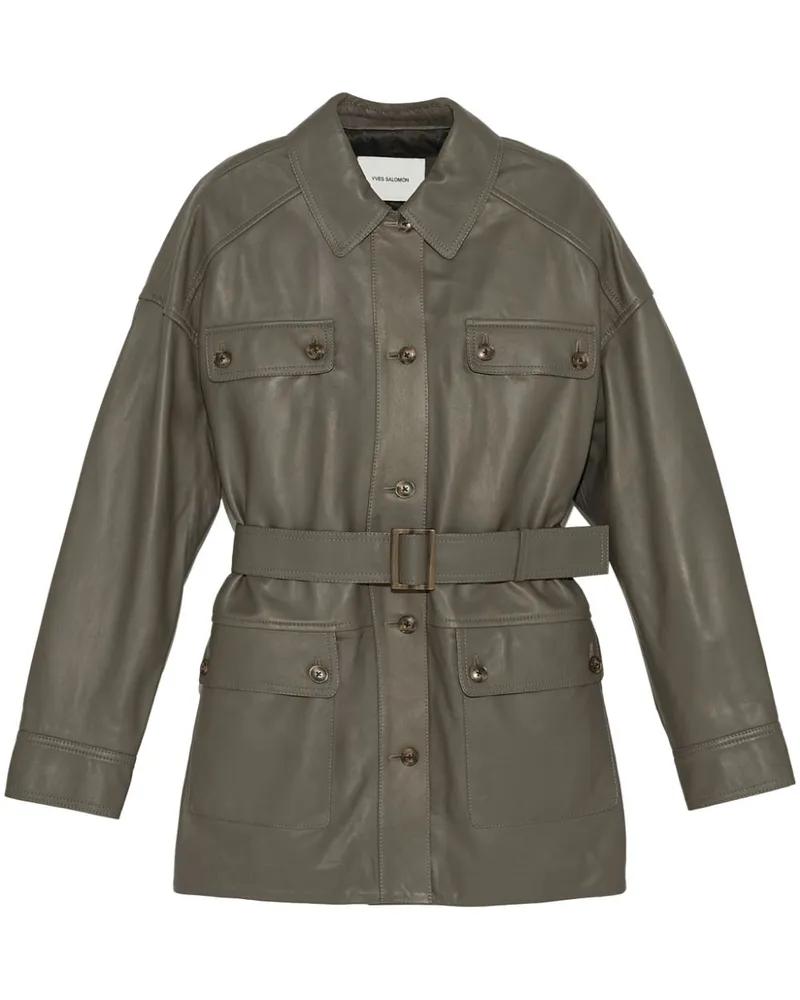 Yves Salomon Lederjacke mit Gürtel - Grau Grau