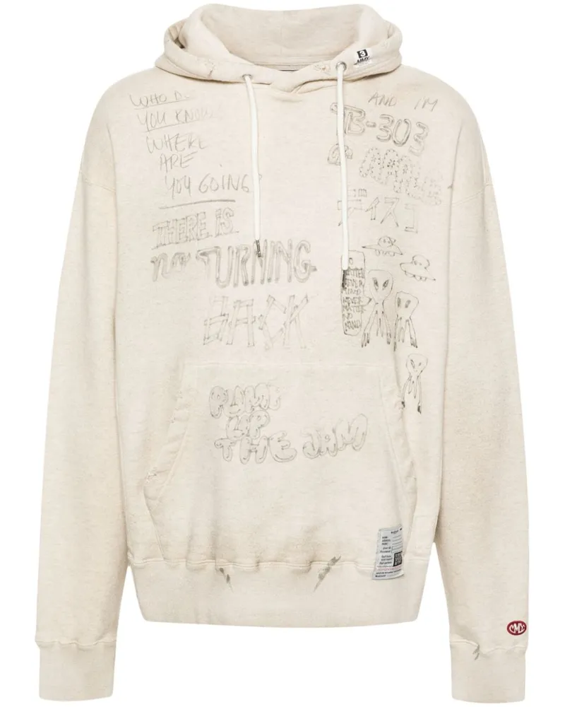 MIHARAYASUHIRO Hoodie im Distressed-Look Nude