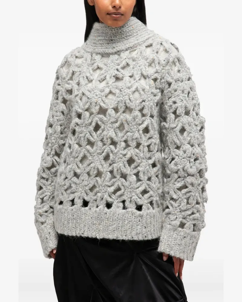 Ganni Gehäkelter Pullover mit Blumen - Grau Grau
