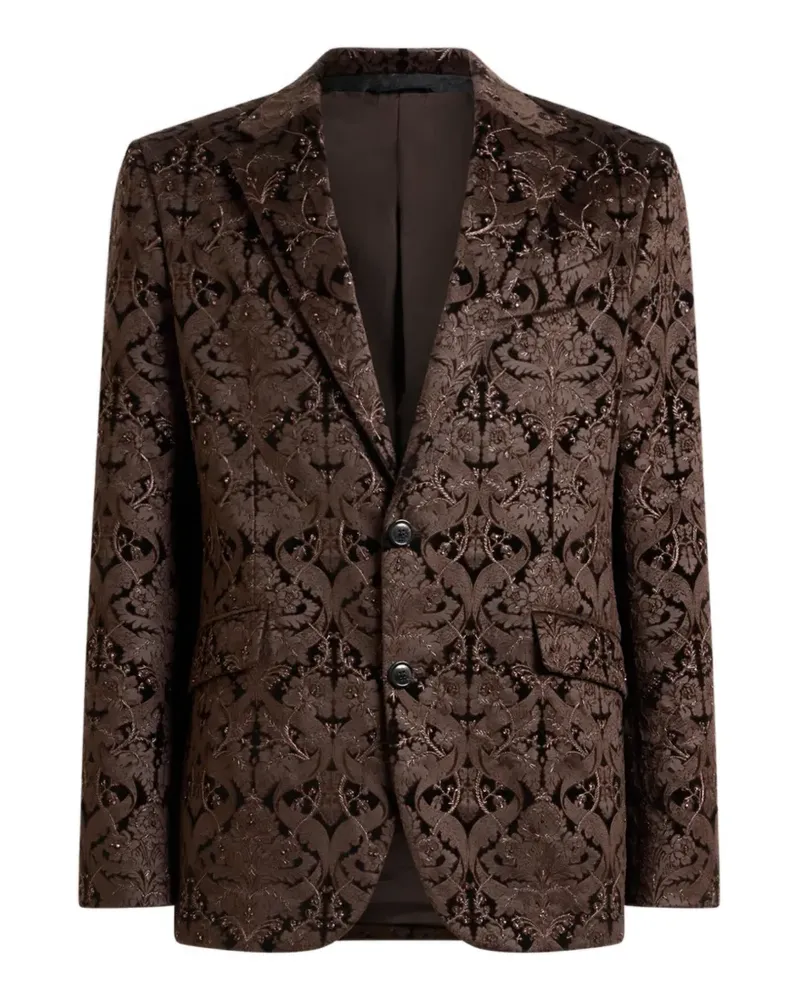 Etro Einreihige Baumwolljacke mit Kristallen und Damast-Motiv - Braun Braun
