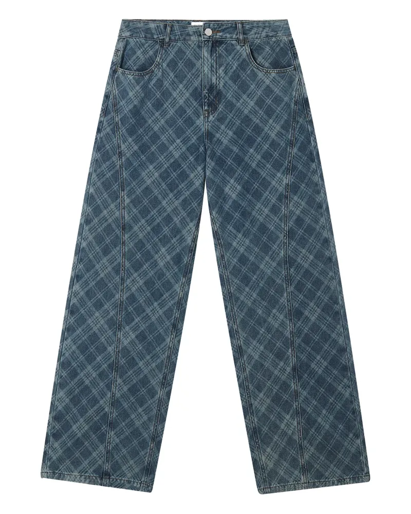b+ab Karierte Jeans - Blau Blau