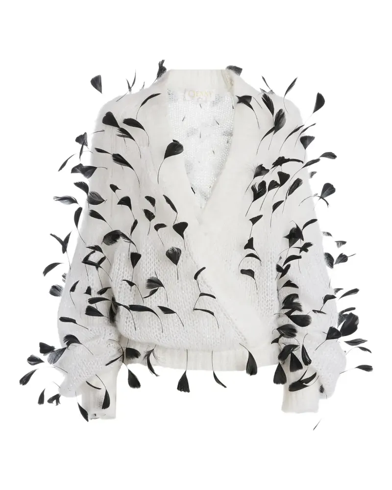 Genny Wickelpullover mit Federverzierung - Weiß Weiß