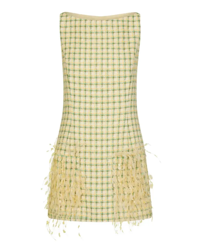 Oscar de la Renta Kariertes Minikleid mit Federstickerei - Nude Nude