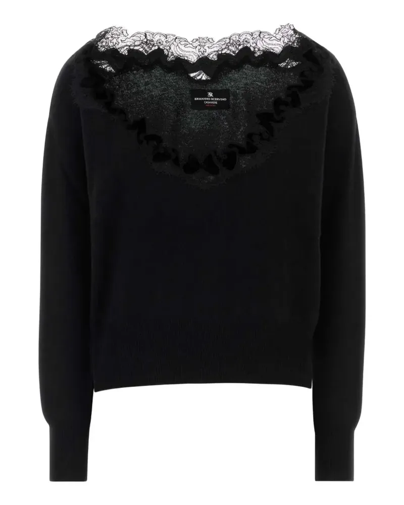 Ermanno Scervino lace-trim cashmere sweater - Schwarz Schwarz