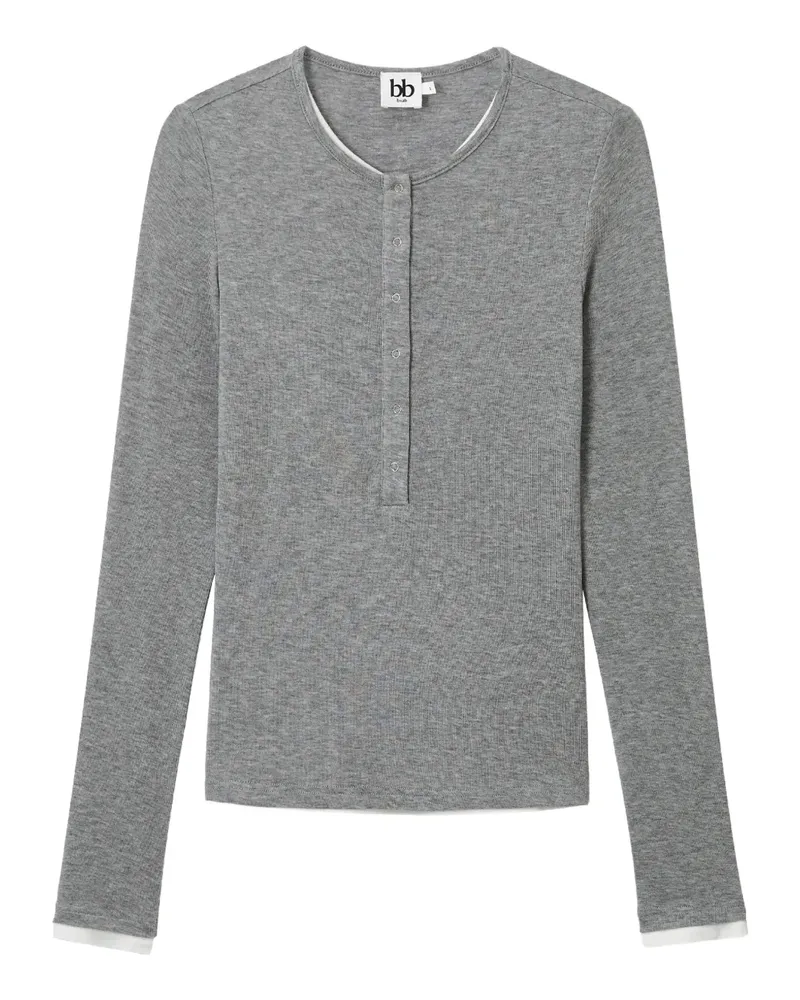 b+ab Langärmeliges Henley-Hemd - Grau Grau