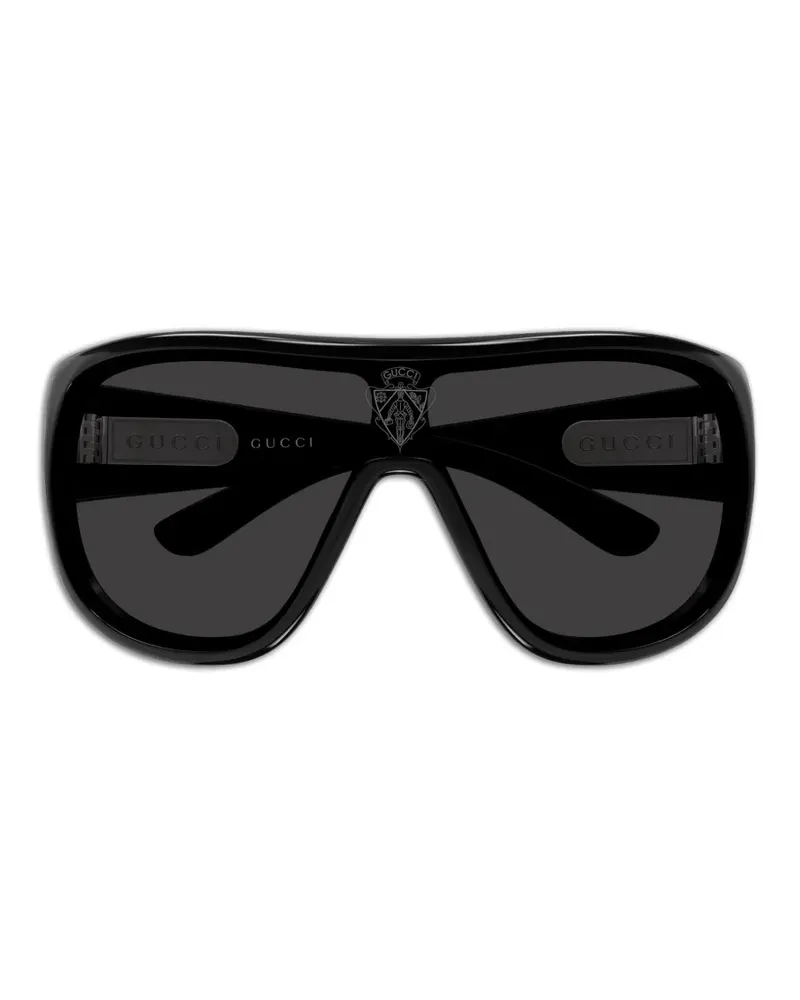 Gucci logo-print shield-frame sunglasses - Schwarz Schwarz