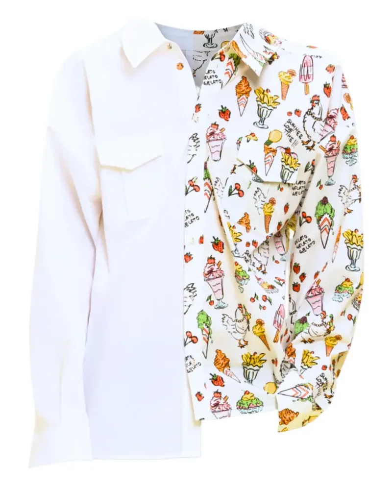 Alessandro Enriquez asymmetric graphic-print shirt - Weiß Weiß