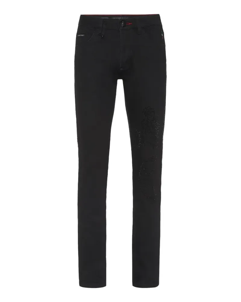 Philipp Plein Super Straight Jeans mit Drachendetail - Schwarz Schwarz