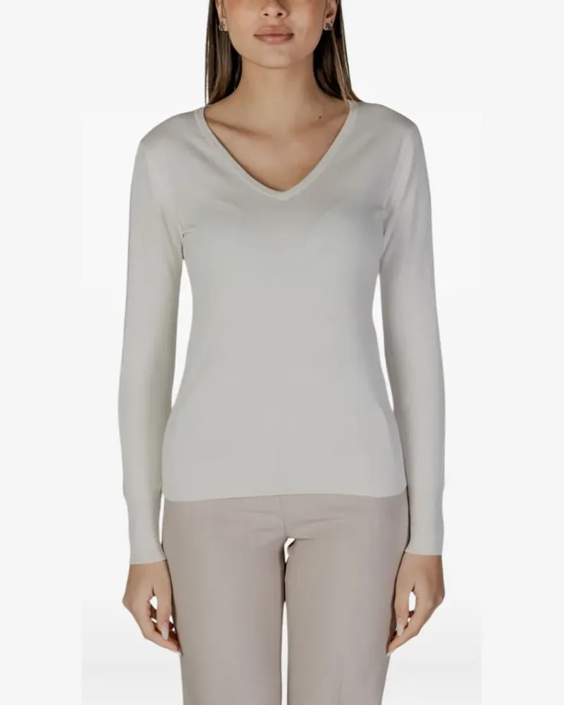 Street One lace-detail V-neck T-shirt - Nude Nude